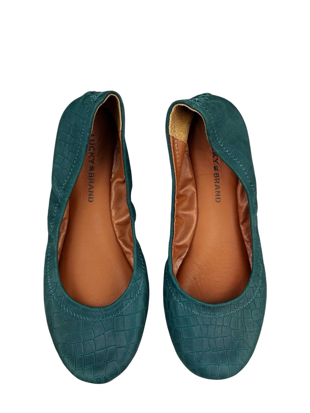 Lucky Brand Emmie Ballet Flats Teal Croc-Embossed Slip-On Size 7.5